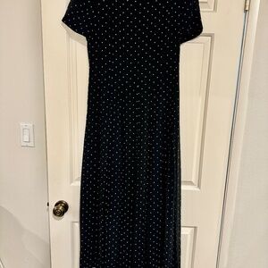 Cythnia Howie for Maggy Boutique Size 4 Elegant Long Navy Polka Dot Dress